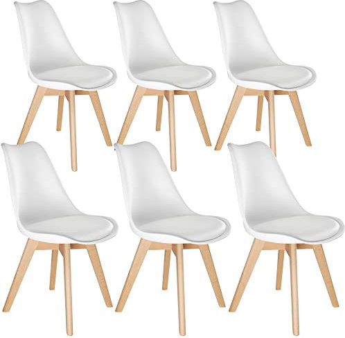 tectake® Esszimmerstühle 6er Set, Stühle mit Schalensitz, Küchenstühle modern, Essstühle, Wohnungseinrichtung skandinavisch für Wohnzimmer, Esszimmer, Küche und Büro - weiß/weiß, 6er Set