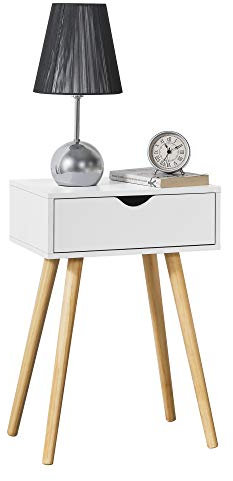 [en.casa] Beistelltisch Östersund Wohnzimmertisch 60 x 40 x 30 cm Nachttisch Flurtisch Telefontisch mit Schublade Sofatisch Nebentisch Kaffeetisch Weiß