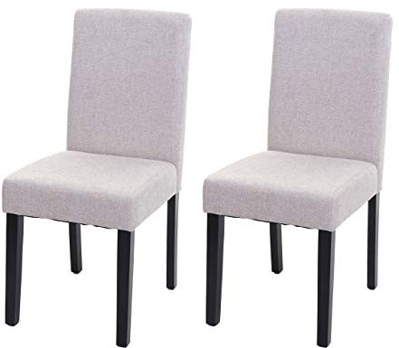 Mendler 2er-Set Esszimmerstuhl Stuhl Küchenstuhl Littau - Textil, Creme-beige, dunkle Beine