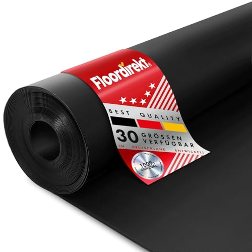 Floordirekt SBR Gummimatte 120 x 450 cm, 8 mm - Meterware - Schwarz & Glatt - Bautenschutzmatte Antirutschmatte Gummi Boden Matte - Bodenbelag Gummiplatte Gummistreifen
