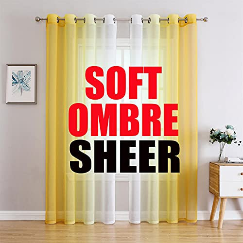G2000 Sheer Curtains & Drapes 84 Inches Long Yellow and White Ombre for Bedroom Living Room Window Light Filtering Grommet Panels Set for Patio Sliding Glass Door 2 Panels