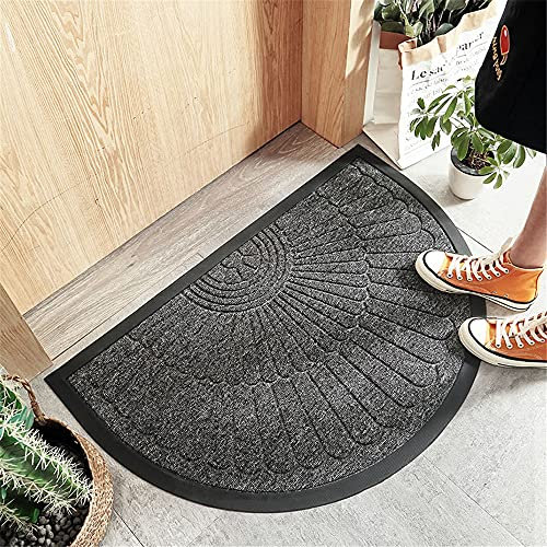 Semi-Circular Door Mats, Treer Half Round Floor Mat Non-Slip Front Doormat Soft Dirt Trapper Rug, Machine Washable Absorbent Entrance Rug Mat (50 * 80CM,Dark gray)