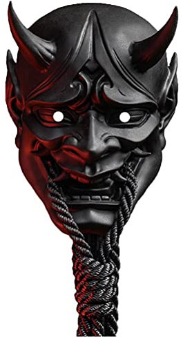 Settoo Masque Japonais Samourai Masque Oni Demon, Masque de Cosplay Masque d'horreur Halloween Taille Libre pour Unisexe Conception Perforée De la Bouche et du Nez