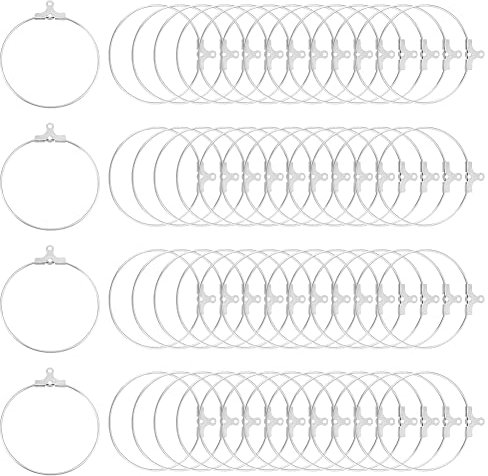 UNICRAFTALE Über 50Stk 304 Edelstahl Creolen DIY Ohrring Runde Perlen Creolen Ohrringe Selber Machen Set Edelstahl Farbe Ohrring Basteln Zubehör Für DIY Schmuckherstellung Loch 1mm