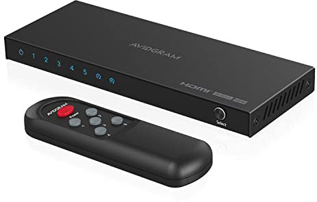 HDMI Switch 4K 60Hz, AVIDGRAM HDMI 2.0 Commutateur 5 in 1 Out, 5 Port Selector Box with IR Télécommande Soutien HDCP 2.2 HDR10 3D 18Gbps pour Xbox PS4 HDTV Monitor