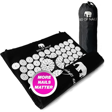 BED OF NAILS Original Akupressurmatte für Unterwegs - 8820 Druckpunkte Akupressur Matte bei Rückenschmerzen - Für Energie Entspannung - Mit Tragetasche - Größe 74 x 41 cm - Schwarz