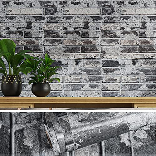 VEELIKE Papel Pintado Efecto Ladrillo 40 cm × 900 cm Vinilo Pared Ladrillo Gris Papel Pintado Autoadhesivo Piedra Revestimiento Pared Salon Baño Cocina Impermeable Decoracion Habitacion Extraíble
