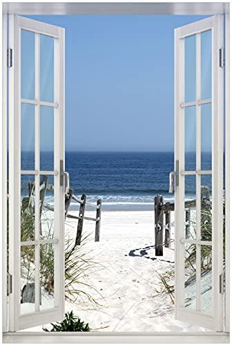 Wallario Poster - Blick auf Strand in Premiumqualität, Größe: 61 x 91,5 cm mit Fenster-Illusion (Maxiposter)