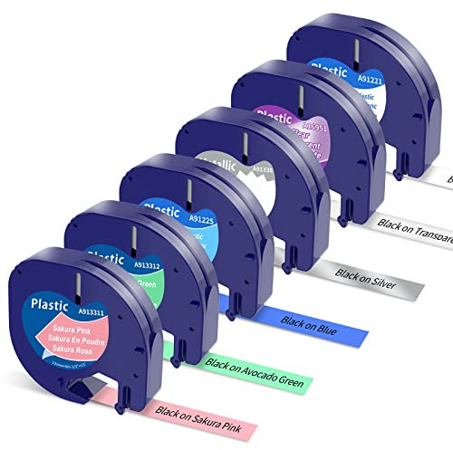 Markurlife Etikettenband Kompatibel mit DYMO Letratag Etikettenband Plastik 12mm x 4m Kompatibel mit Letra Tag XR LT-100H LT-100T QX50 2000 Bänder Transparant/Weiß/Silber/Blau/Rosa/Grün