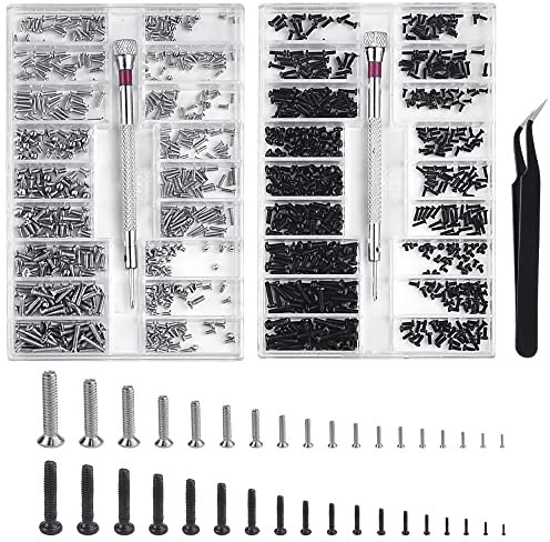WETARENDA 2 Boxen Kleine Schrauben Sortiment Mikroschrauben Silber Micro Reparatur Schrauben Schwarz Micro Sonnenbrillen Brillen Schrauben Set Brillenschrauben mit Schraubendreher für Laptop Uhr