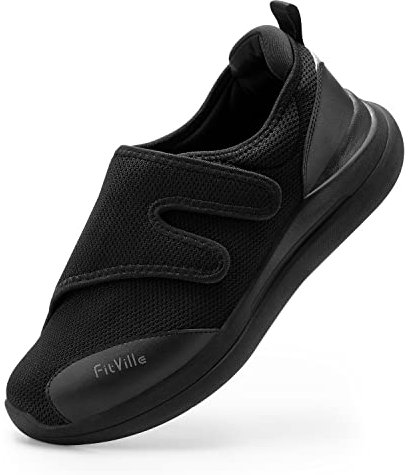 FitVille Diabetiker Schuhe Herren Extra Weite Einstellbar Walking Schuhe für Fußschwellung erweiterte Breiten Klettverschluss Gesundheitsschuhe Schwarz 45 EU X-Weit