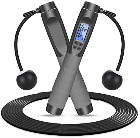 flintronic Springseil mit Zähler,Springseil Erwachsene Fitness, Speed Rope,Verstellbare Skipping Rope Jump Rope mit Anti-Rutsch Griffe für Intervalltraining Training HIIT