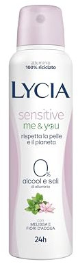 Lycia, Sensitive Me and You Deodorante Spray Senza Alluminio e Senza Alcool, Fresca Fragranza a Base di Melissa e Fiori d'Acqua, Efficace fino a 48H, Antimacchie, 150 ml