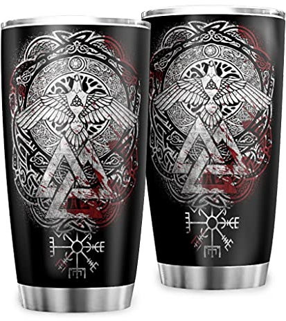 MYSLC Travel Mug Coffee Mug Viking Raven Compass Thermal Mug Stainless Steel Vacuum Insulated Cup with Splashproof Lid Stainless Steel Cup Insulated Drinking Cup White 600 ml