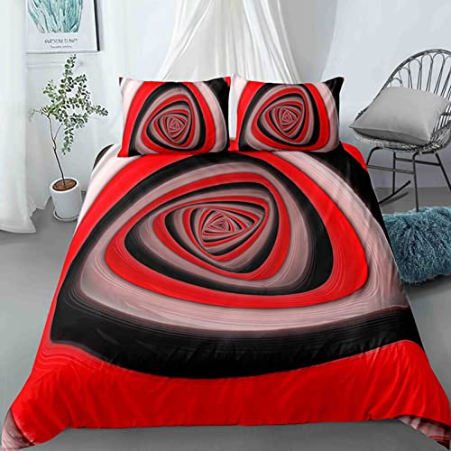 Girl Duvet Cover With 2 Pillowcases 3D Printed Red Geometric Plate Bedding Set With Zipper Closure Unique Design - Skin Friendly And Breathable Duvet Cover - King 230X220 Cm - Hypoallergenic
