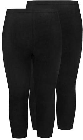 Yours for Good Curve 2-Pack Plus Size Cotton Soft Stretch Cropped High Waisted Leggings - Women's Yoga Workout Gym Black