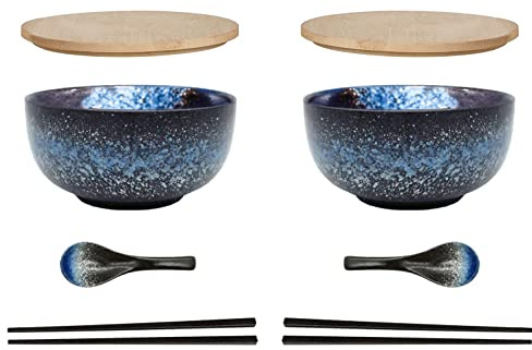 Cteaffee Große japanische Ramenschalen aus Keramik, 2 Stück (8 Stück) 1,5 l Nudel-Suppenschale, Müslischalen für Küche, Asien, Pho, Udon, Soba, Nudel, Salat, Pasta (Ramenschüssel, 2 Sets)