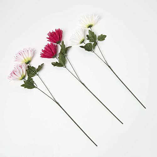 Homescapes 3er-Set künstliche Chrysanthemen rot, Creme & rosa, Stielblumen künstlich 60 cm groß, Kunstblumen wie echt