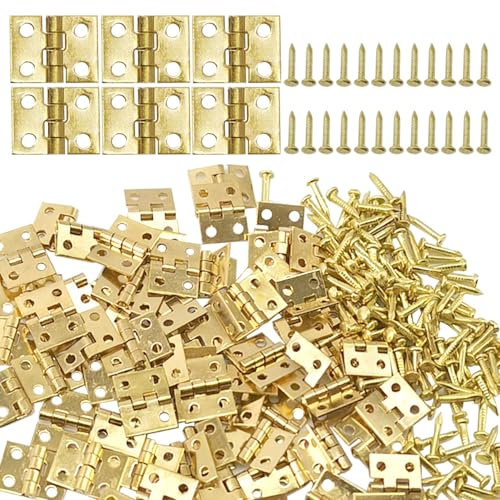 Ruidee 50 Stück Scharniere Mini Messing Scharnier Klein Scharnier Vintage Scharniere Türangel für Holzkiste Schmuck-Box Kabinett DIY 8 * 10mm (Gold)