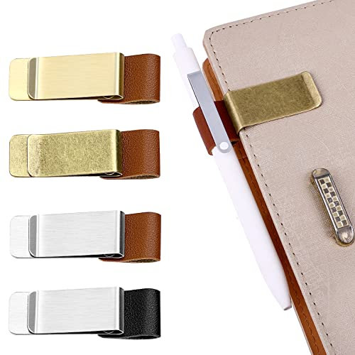 TIESOME Lot de 4 porte-stylos rétro en cuir synthétique avec clips pour journal agenda presse-papiers poche de bureau s'adapte à la plupart des tailles de stylos