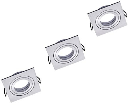 Oktaplex 3er Set Lyon Einbaustrahler schwenkbar 90x90mm Aluminium 80mm Locheinbaumaße flach Spot eckig LED-Modul kompatibel Decken-Rahmen silber