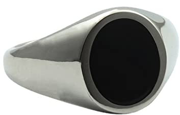 BCughia Ring Edelstahl Ausgefallen, Pinky Ring Herren Silber Oval Hochzeit Ringe Geschenke für Herren Größe 54 (17.2)