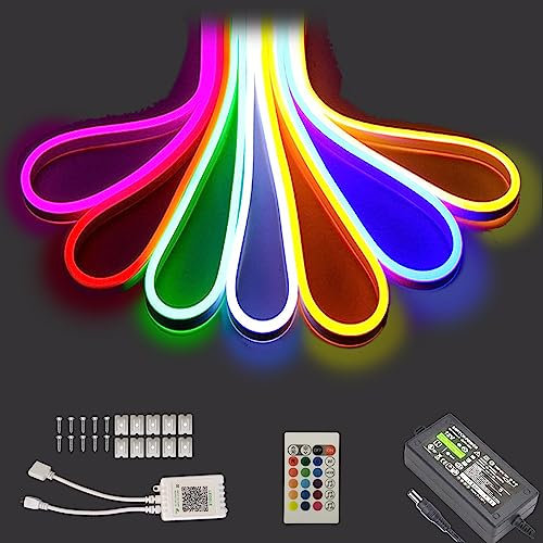Balabaxer 16.4ft LED Neon Rope Lights, 12V RGB Colour-Changing Strip Lights with App & Remote Control, IP65 Waterproof Music-Sync Light Strip for Bedrooms, Gaming Rooms, Outdoors & Party Decorations