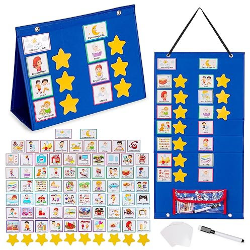 Großer visueller Zeitplan für Kinder für Klassenzimmer und Heimschule, Tageskalender für Kinder mit 72 Aktivitäten und 10 leeren Karten, Wandkommunikation, Aufgabendiagramm, Verantwortungsplaner