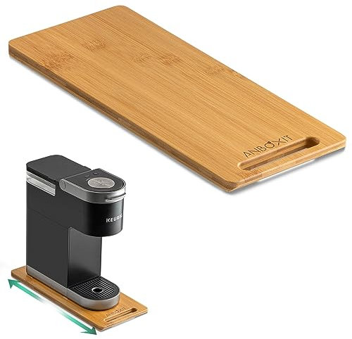 ANBOXIT Bamboo Appliance Slider, Sliding Tray for Coffee Maker, Kitchen Countertop Appliance Rolling Tray, Coffee Pot Slider Tray with Rubber Wheels, Deep - Small (14D x 6W)