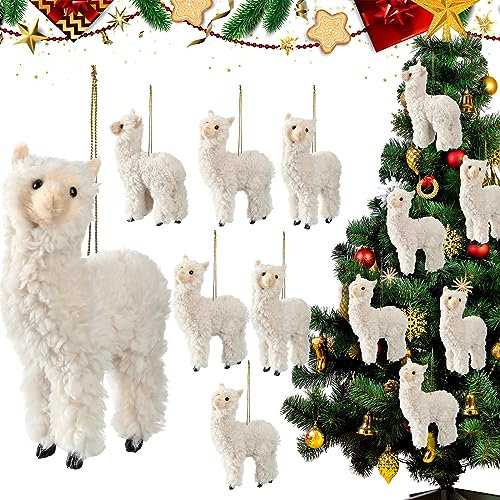 Jenaai 6 Stück Weihnachten Pelziges Llama Ornament 12,7 cm Lama Hängende Weihnachtsdekoration Weihnachten Lama Dekorationen Pelziges Alpaka für Weihnachtsbaum Tier Dekor