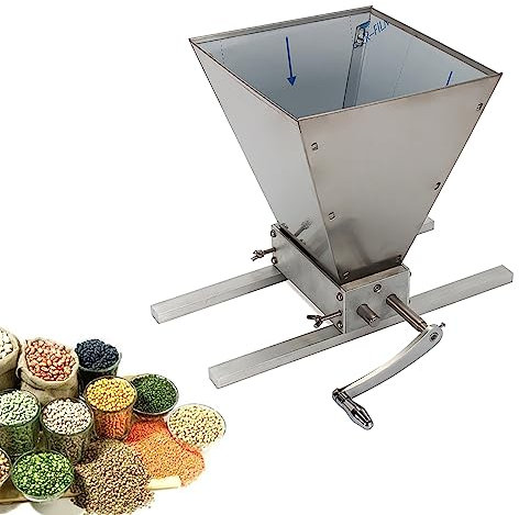 Manual Malted Grain Mill Crusher Barley Grain Grinder with 2 Stainless Steel Roller Heavy Duty Large Barley Grain Grinder with Base Adjust for Home Brew Beer