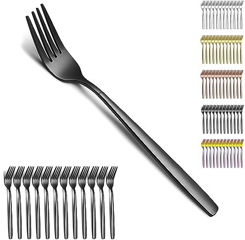 Berglander fourchettes de table noires de 12 pièces, placage titane noir Acier inoxydable fourchettes modernes, couverts idéal pour la maison, restaurant, hôtel, mariage