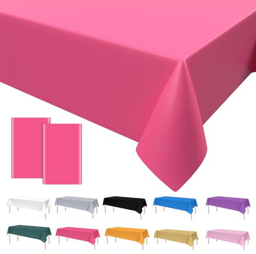 2PCS Party Tischdecke Hot Pinke,Geburtstag Tischdecke Rosa Einweg Tischdecke aus Kunststoff Wasserdicht Plastik Bierbank Tischdecke für Party Picknick Geburtstags Hochzeiten 137 * 274cm
