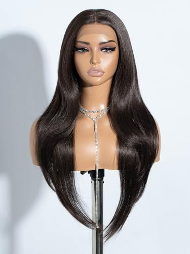 Joedir 13x4 Lace Frontal Perücken für schwarze Frauen 28 Zoll lange gerade freie Teilung Seide Basis Lace Front Perücken mit Baby Haar hohe Temperatur geschichtet synthetische Perücken für Frauen