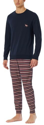Schiesser Herren Schlafanzug Lang Mit Bündchen - Nightwear Pyjamaset, Nachtblau_182113, 54 EU