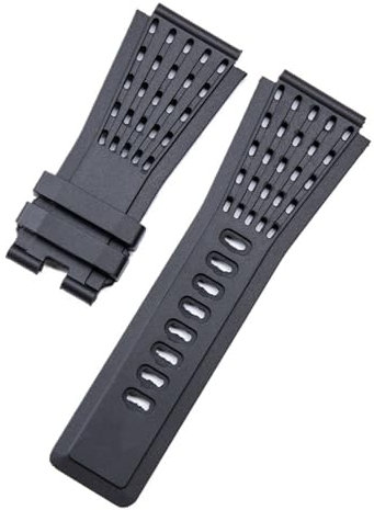 YEAHSO 34 mm x 24 mm weiches, staubdichtes schwarzes Silikonkautschuk-Armband, kompatibel mit Bell Uhrenarmband Ross BR01 BR03 Armbandgürtel (Color : 1, Size : 2_with Silver Buckle)
