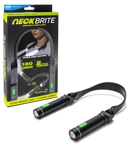 JML Neck Light Torch - Wearable Craft, Work or Reading Light, Magnetic Torches LED Super Bright with Adjustable 150-Degree Angle, Comfortable Neck Strap and Water Resistant Design - Neck Brite