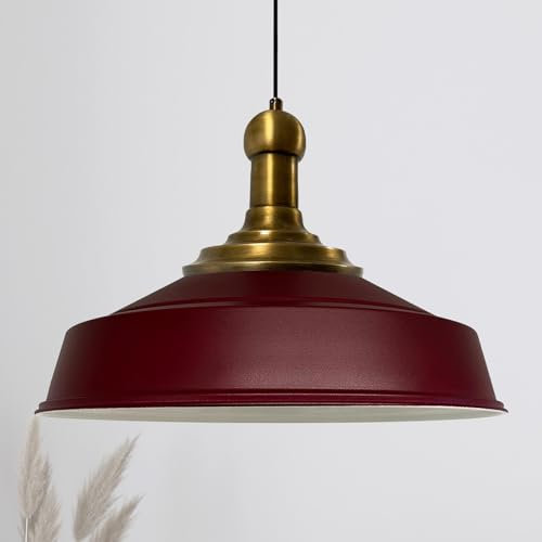 bamyum Asletl Long-Knob Hängelampe Industrial Vintage Ø41cm, Küchenlampe Hängend Vintage, Pendelleuchte Esstisch Vintage, Hängelampe Esstisch, Wohnzimmerlampe Pendelleuchte Bordeaux Metall Küchenlampe