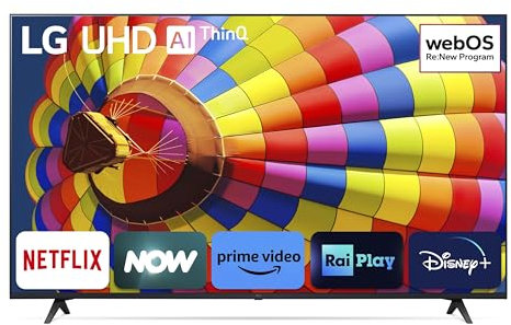 LG UHD 50'', Serie UT8000 2024, 50UT80006LA, Smart TV 4K, Ultra HD, Processore α5 Gen7, 20W, 3 HDMI, HDR10 Pro, Filmmaker Mode, Game Optimizer, Alexa, Wi-Fi, webOS 24, Telecomando Puntatore