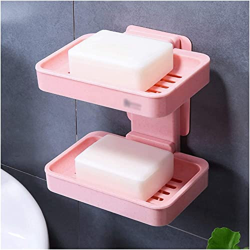 SMBAOFUL Reise-Seifenschale, Seifenhalter, hohles Design, große Seifenkiste, hält die Seife trocken, das Badezimmer, Kunststoff-Wand-Badezimmer-Dusche (Farbe: Rosa, Größe: Doppelschicht)