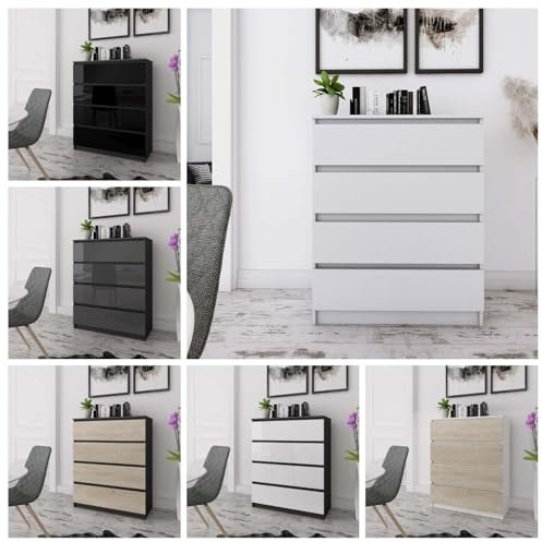 Faizee Möbel Schubkastenkommode Zoe 80-4 Schubladenkommode (Beige Hochglanz, Korpus: Schwarz)