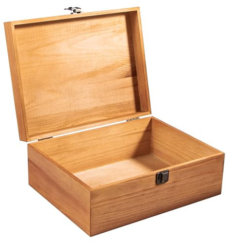 Budesoko Wooden Storage Box with Hinged Lid and Locking Clasp, Storing Jewellery, Tool, Toys Suitable for Crafts, Art, DIY Hobbies, Wood Keepsake Memory Chest, 11.02 x 8.46 x 4.53, Vintage