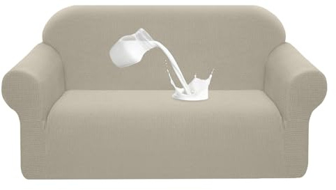 Granbest Premuim Wasserabweisender Sofabezug für 2-Sitzer, hoch dehnbar, 1 Stück, Couchbezug für Hunde, universeller Sofa-Schonbezug, rutschfester Möbelschutz, Jacquard-Spandex-Stoff (2-Sitzer, Sand)