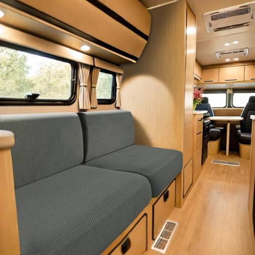 SYLC Bezüge Für Wohnwagenpolster Jacquard, rutschfeste Wohnmobil Sitzbezüge Mit 2 Cord, Sofa Sitzkissenbezug Für Schonbezug Wohnwagen Polster (Med Grey,Breite 60-90 cm, Tiefe 60-90 cm)