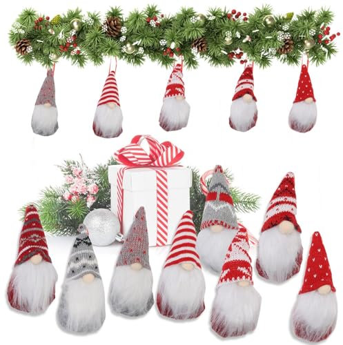 8Pcs Christmas Tree Hanging Gnomes Ornaments, Swedish Gnome Handmade Plush Santa Dwarf Elf Dolls Gonk Scandinavian Tomte Gnome for Xmas Holiday Party Decorations Christmas Tree Fireplace Home Decor