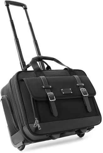 AUROTIER Rullande laptopväska, portfölj för män och kvinnor, 17 tums datorväska med hjul under sätet handbagage för arbete, resor, högskola, svart, M