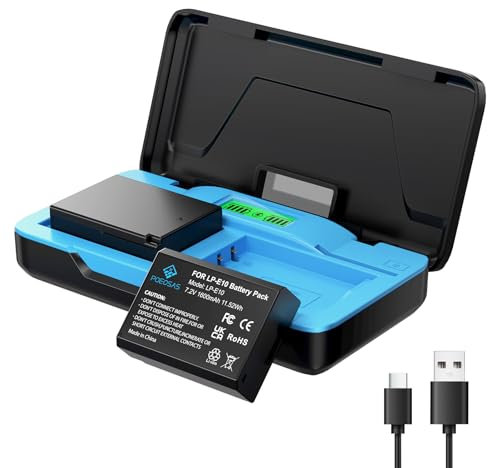 POEOSAS LP-E10 Akku für Canon T7, 2er-Pack 1600mAh mit USB-C 20W Fast Charge Case, Kompatibel mit EOS Rebel T7 T6 T5 T3 T100, Kiss X50 X70, 2000D 1300D 1200D 1100D Kamera, Magnetischer Schnappdeckel