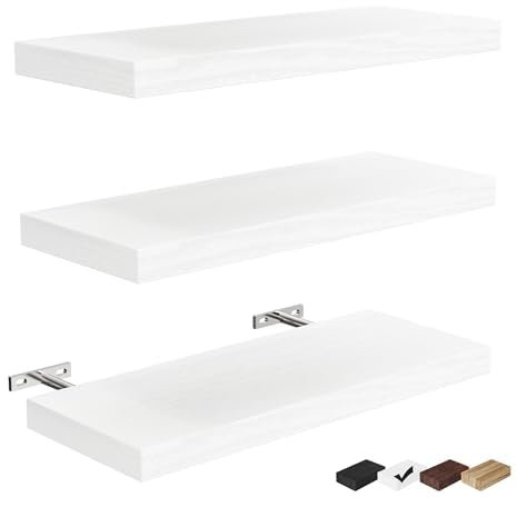 Floating Shelves for Room Wall Accent Mounted Bookshelf Storage Bathroom Bedroom Living Room Hanging Kitchen Display Office Plant Book Gaming Dorm Decor Bath Cute Shelf Decore Decir White Wood