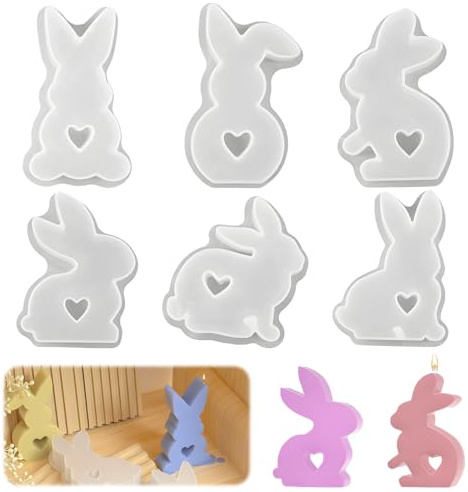 Moule silicone de Pâques,Lot de 6 moules en silicone pour lapin de Pâques,Pâques Moule pour Bougie Moules En RéSine éPoxy 3D Moules en Plâtre pour Couler pour Plâtre,Bougies En Cire De Soja-Artisanat