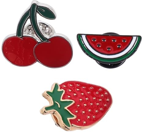 DEARMAMY 3 Stück Niedliche Frucht Emaille Broschen Wassermelone Erdbeere Kirsche Anstecknadeln Kleidung Accessoires Für Sommer Revers Taschen